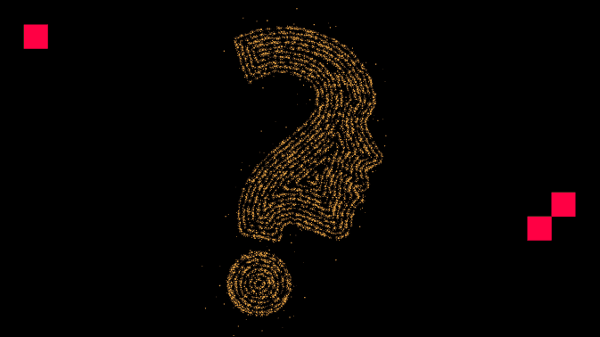 Sobre fondo negro, un signo de interrogación brillante, compuesto por partículas doradas, contiene dentro de su forma la silueta de un perfil humano. Debajo, una pequeña espiral de partículas sugiere movimiento o profundidad. La imagen simboliza la pregunta fundamental en la era digital: ¿quién está detrás de la información? Invita a cuestionar no solo qué se dice, sino quién lo dice y si esa voz es confiable —porque la credibilidad comienza con la fuente, no con el contenido.